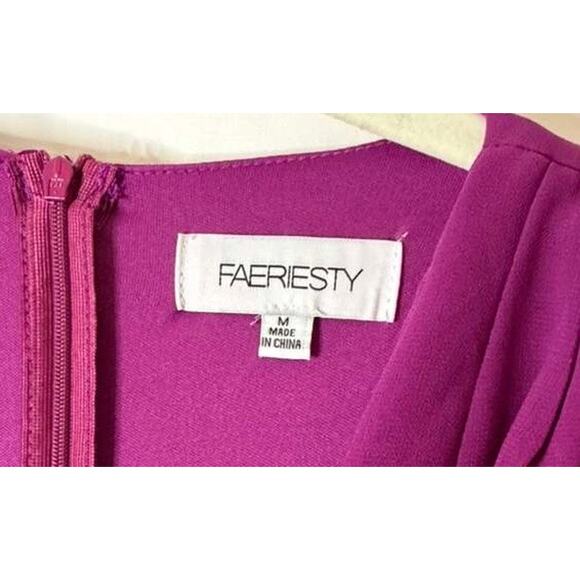 Faeriesty Surplice Neck Lantern Sleeve Chiffon Mermaid Dress in Purple sz Medium - Picture 4 of 10